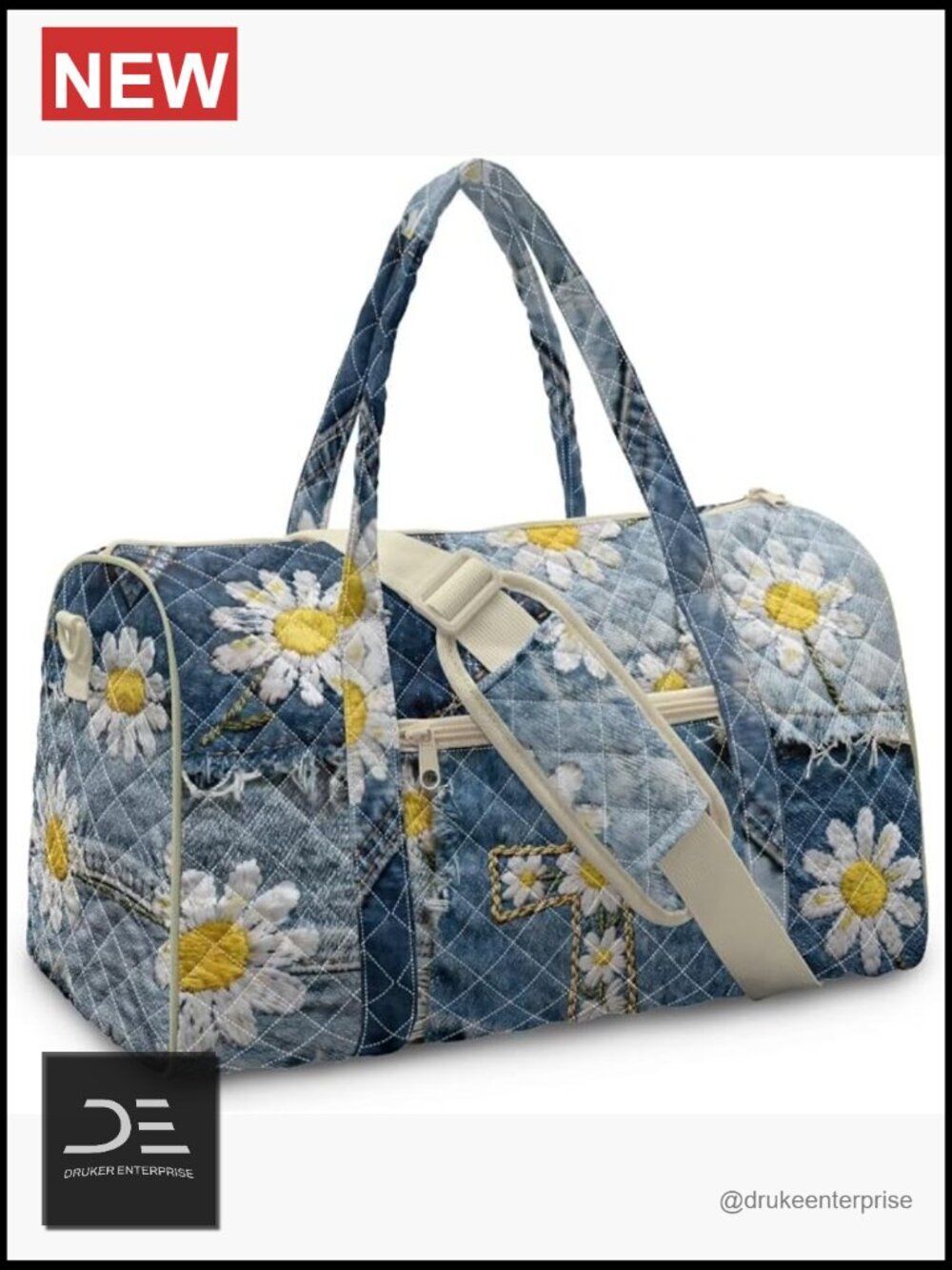 Quilted Tote Bag Large Duffle for Travel with Padded Adjustable Strap Boho Chic